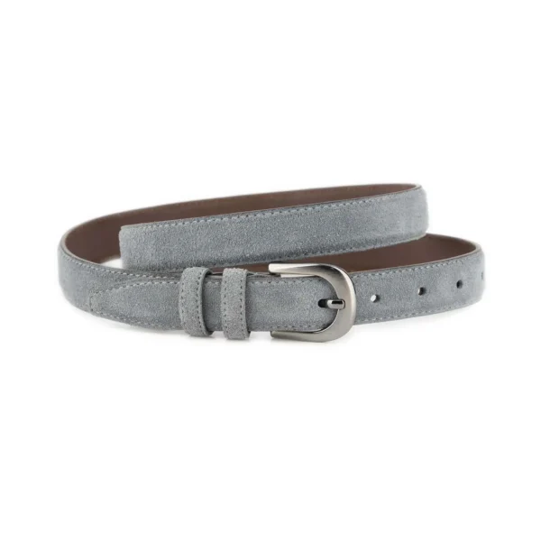 Gray Suede Belt 1 Inch Width with Rounded Dark Silver Buckle 1 SUET 25 GRAY KASV BASI