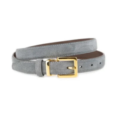 Gray Suede Belt 1 Inch Width with Square Gold Buckle 1 SUET 25 MAGSQGOLD GRAY KASV