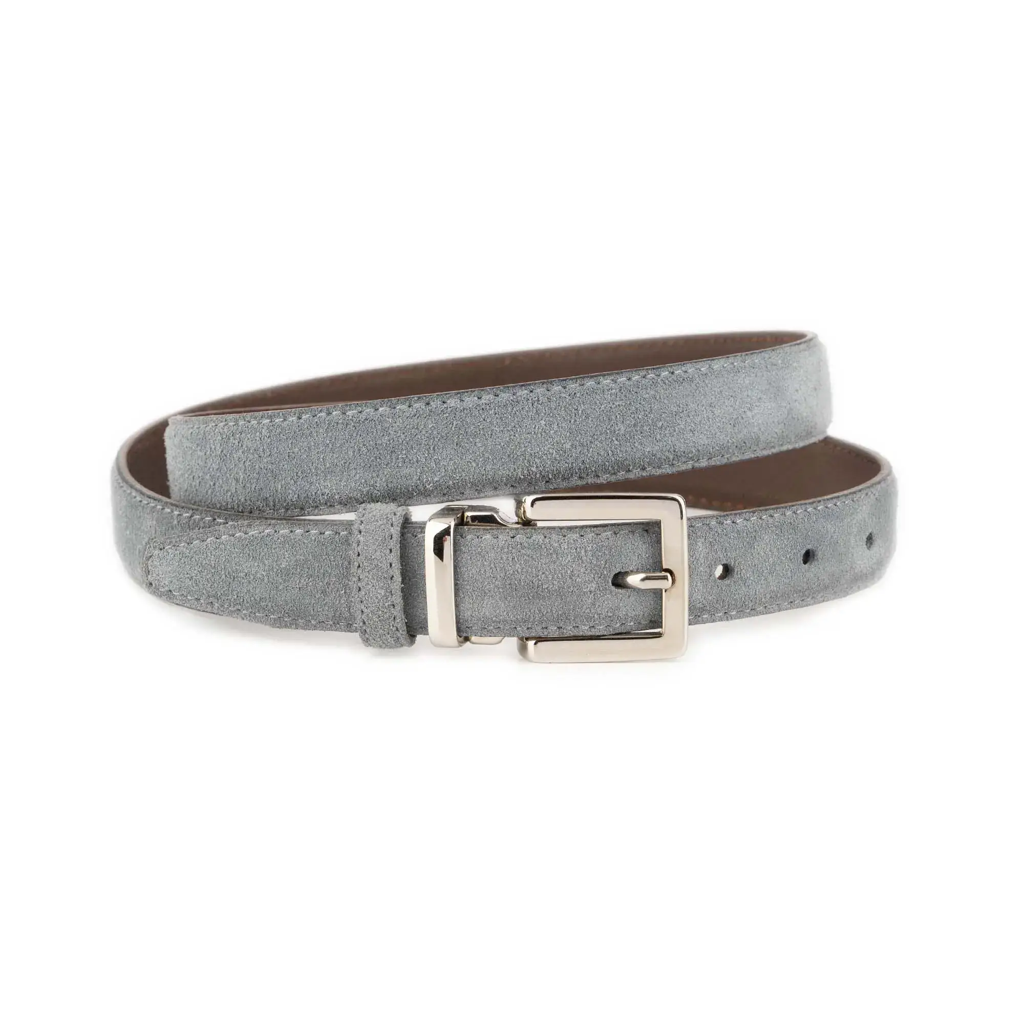 Gray Suede Belt 1 Inch Width with Square Nickel Buckle 1 SUET 25 MAGSQSILV GRAY KASV