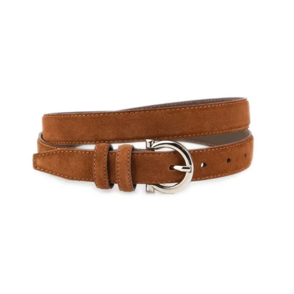 Tobacco Suede Belt 1 Inch Width with Horseshoe Nickel Buckle 1 SUET 25 HORSH TOBAC KASV