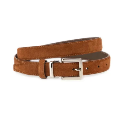 Tobacco Suede Belt 1 Inch Width with Square Nickel Buckle 1 SUET 25 MAGSQSILV TOBAC KASV