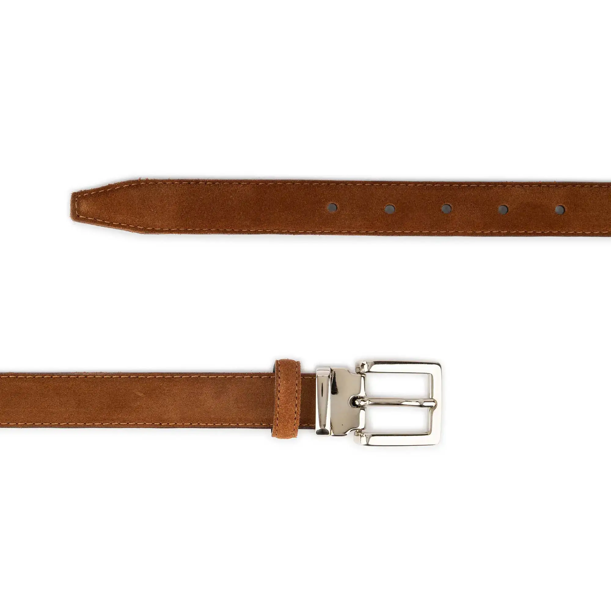 Tobacco Suede Belt 1 Inch Width with Square Nickel Buckle 3