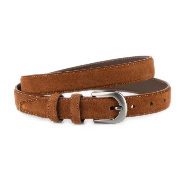 Tobacco Suede Leather Belt 1 Inch with Dark Silver Buckle 1 SUET 25 TOBAC KASV BASI