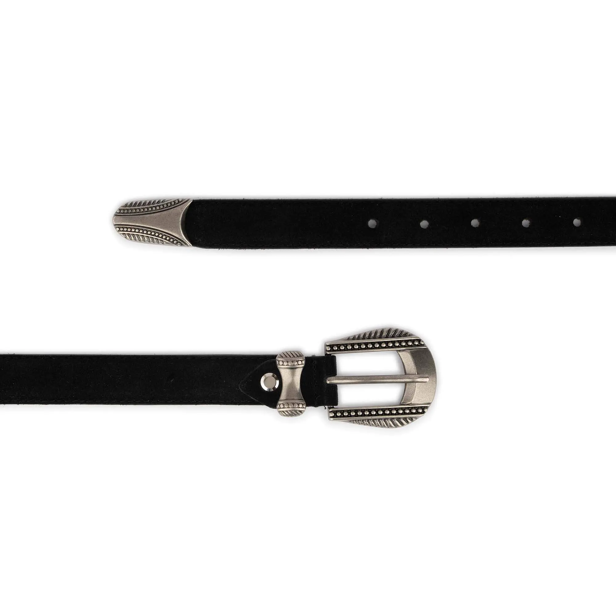 Black Suede Western Belt with Antique Silver Buckle 3