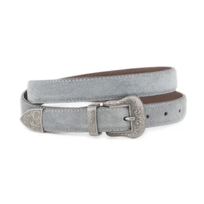 Grey Suede Western Belt for Men with Engraved Silver Buckle 1 WESTSUET 25 GRAY SILV3ENGR