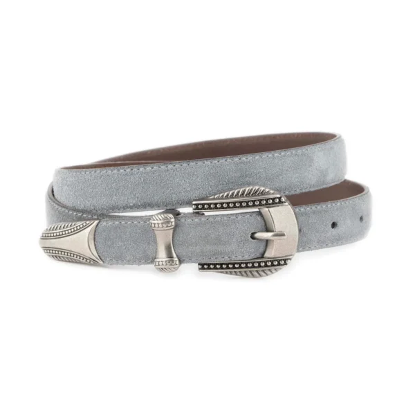 Ladies Grey Suede Belt with Antique Silver Western Buckle 1 WESTSUET 25 GRAY DOT3SILV