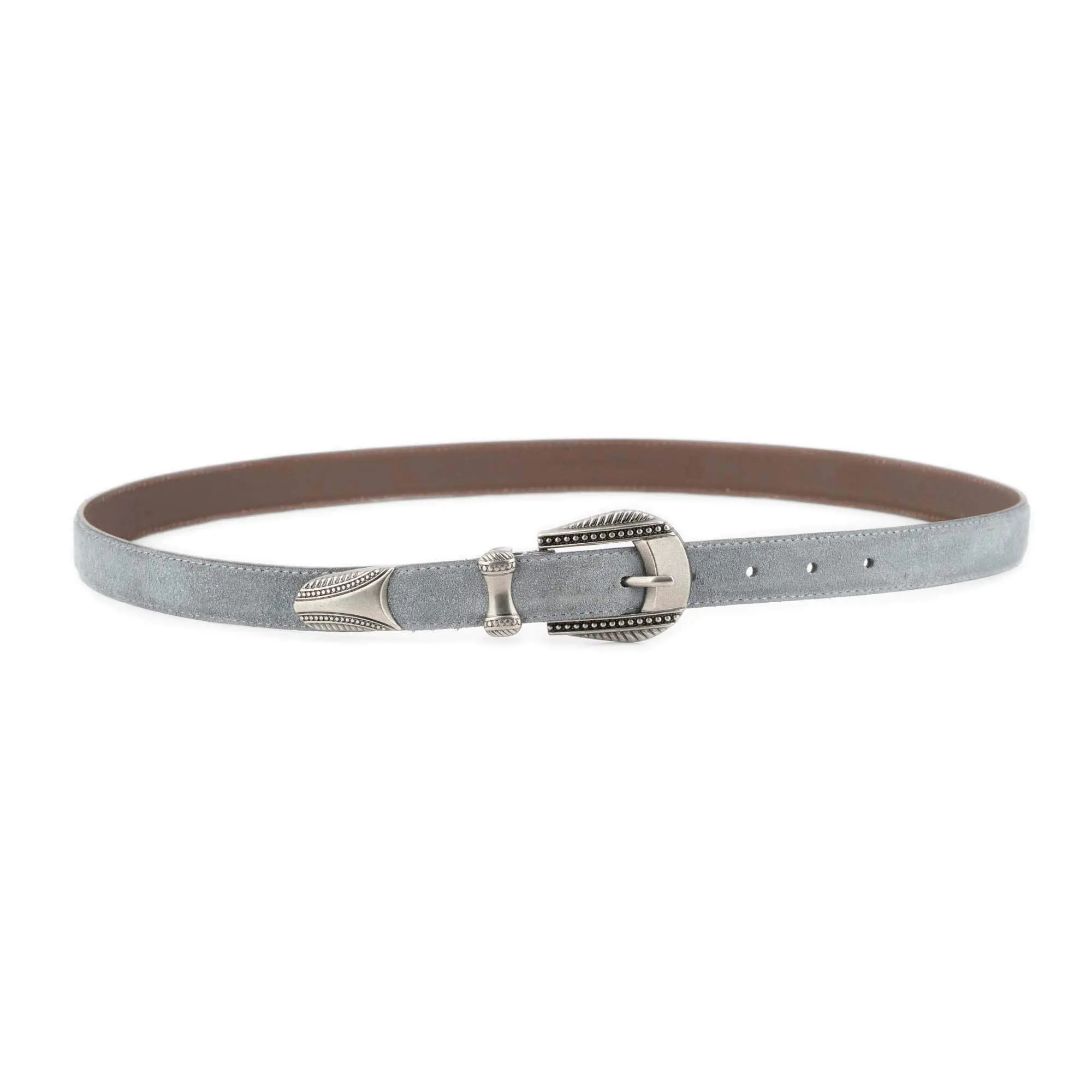 Ladies Grey Suede Belt with Antique Silver Western Buckle 2