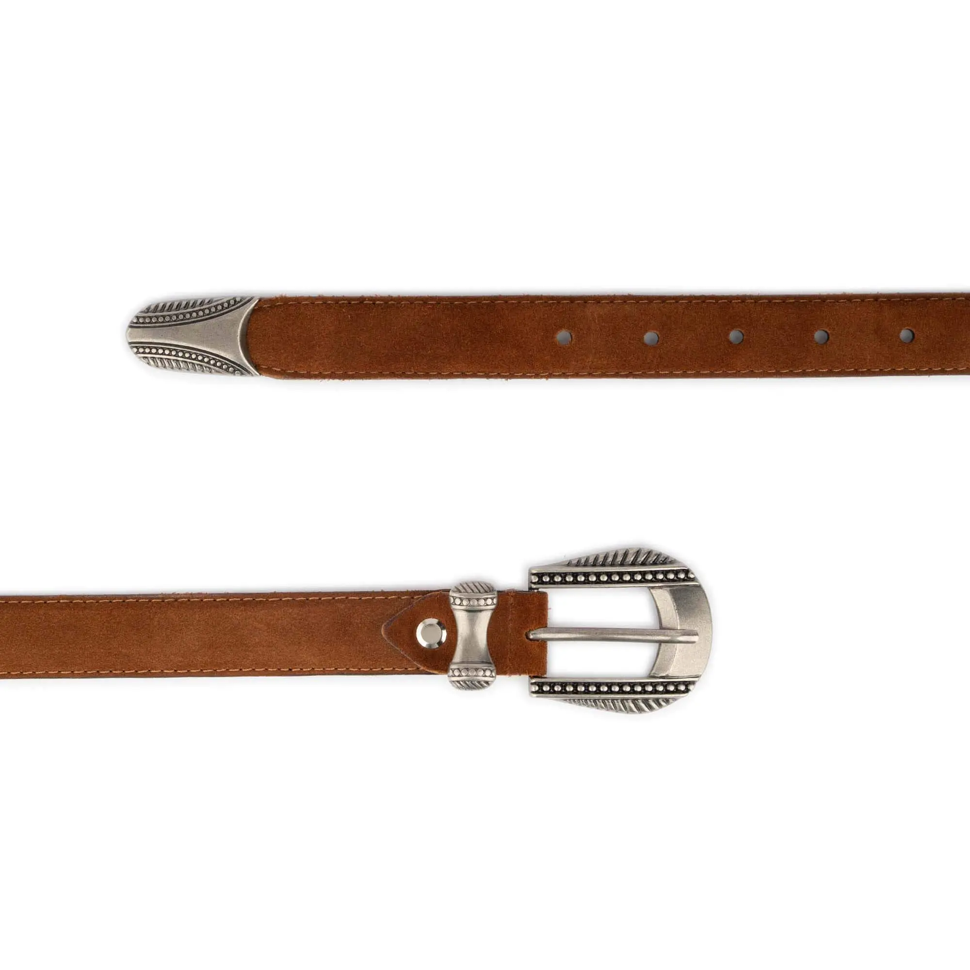 Ladies Tan Suede Western Belt with Antique Silver Buckle 3