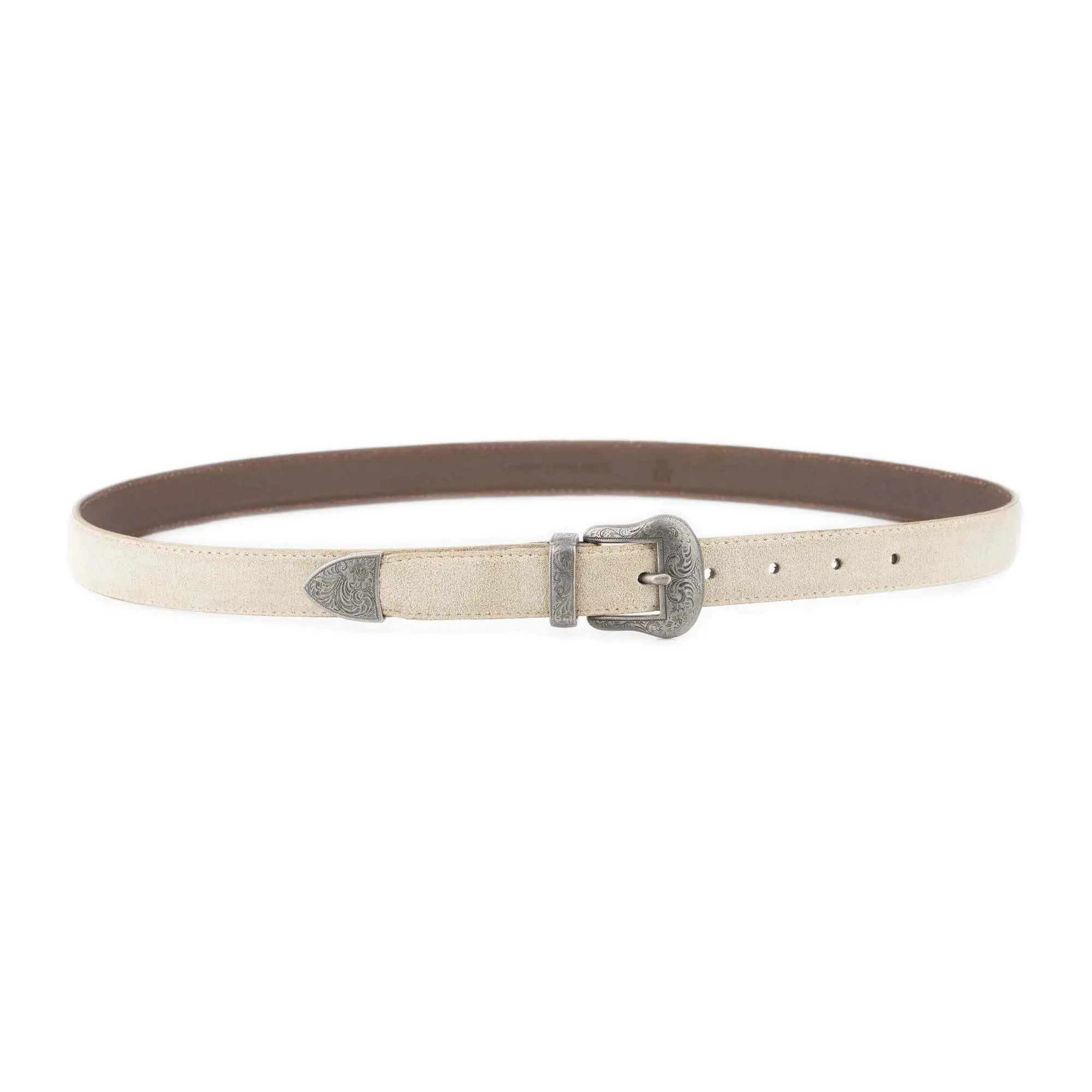 Women’s Beige Suede Western Belt with Silver Hardware 2