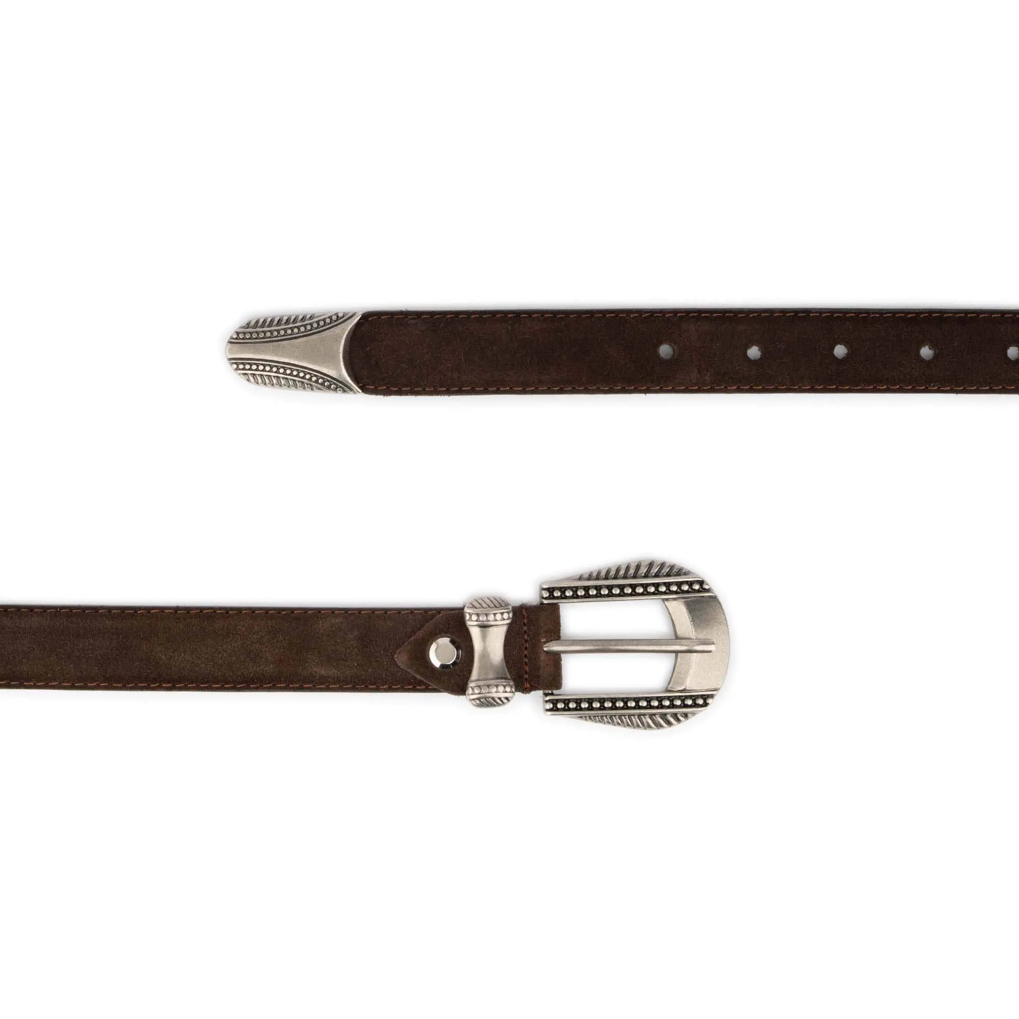 Women's Dark Brown Suede Western Belt with Silver Studded Buckle 3