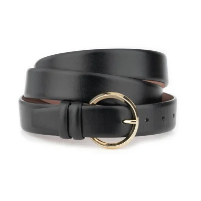 Black Plus Size Belt For Women With Round Gold Buckle 1