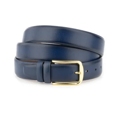 Blue Plus Size Gents Leather Belt With Gold Buckle 1