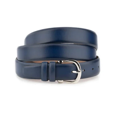 Extra Long Blue Leather Belt For Women – Silver Horseshoe Buckle 1