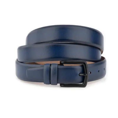 Mens Belt For Large Waist Navy Blue Black Brass Buckle 1