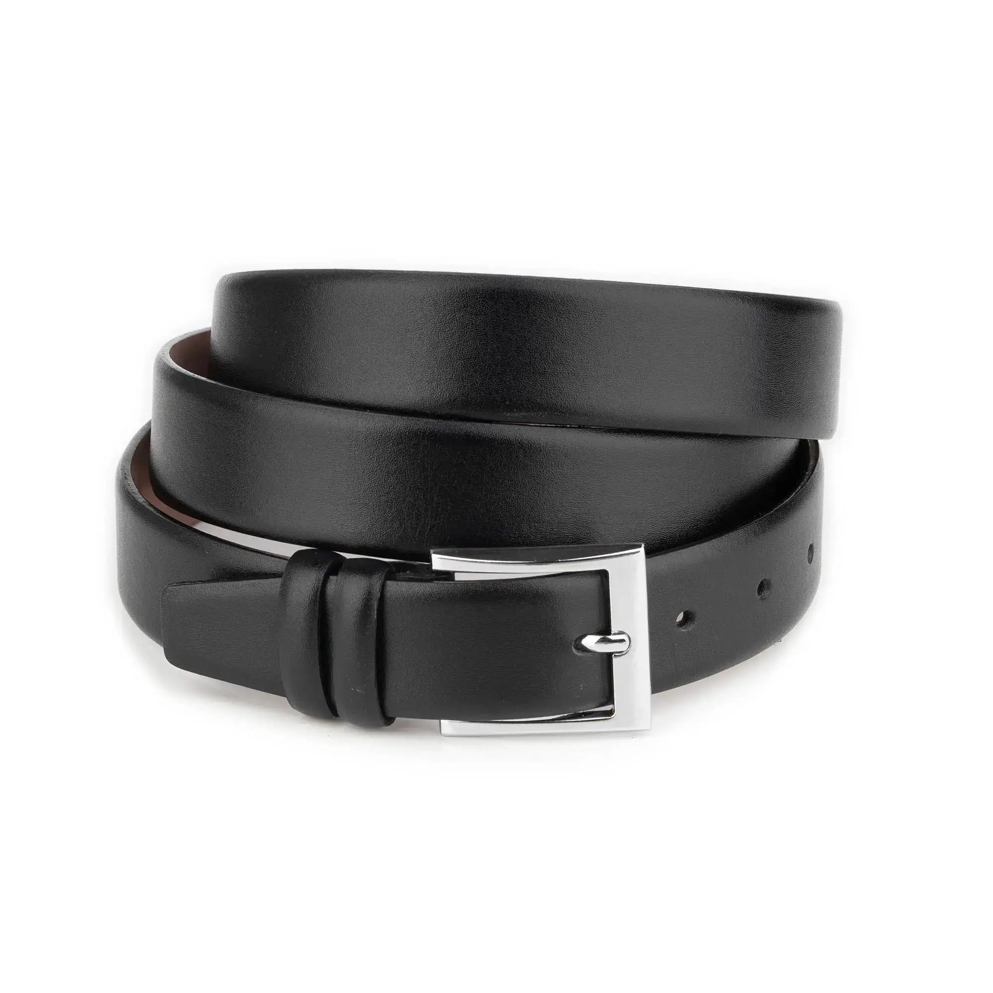 Mens Big and Tall Black Dress Belt with Square Nickel Buckle 2