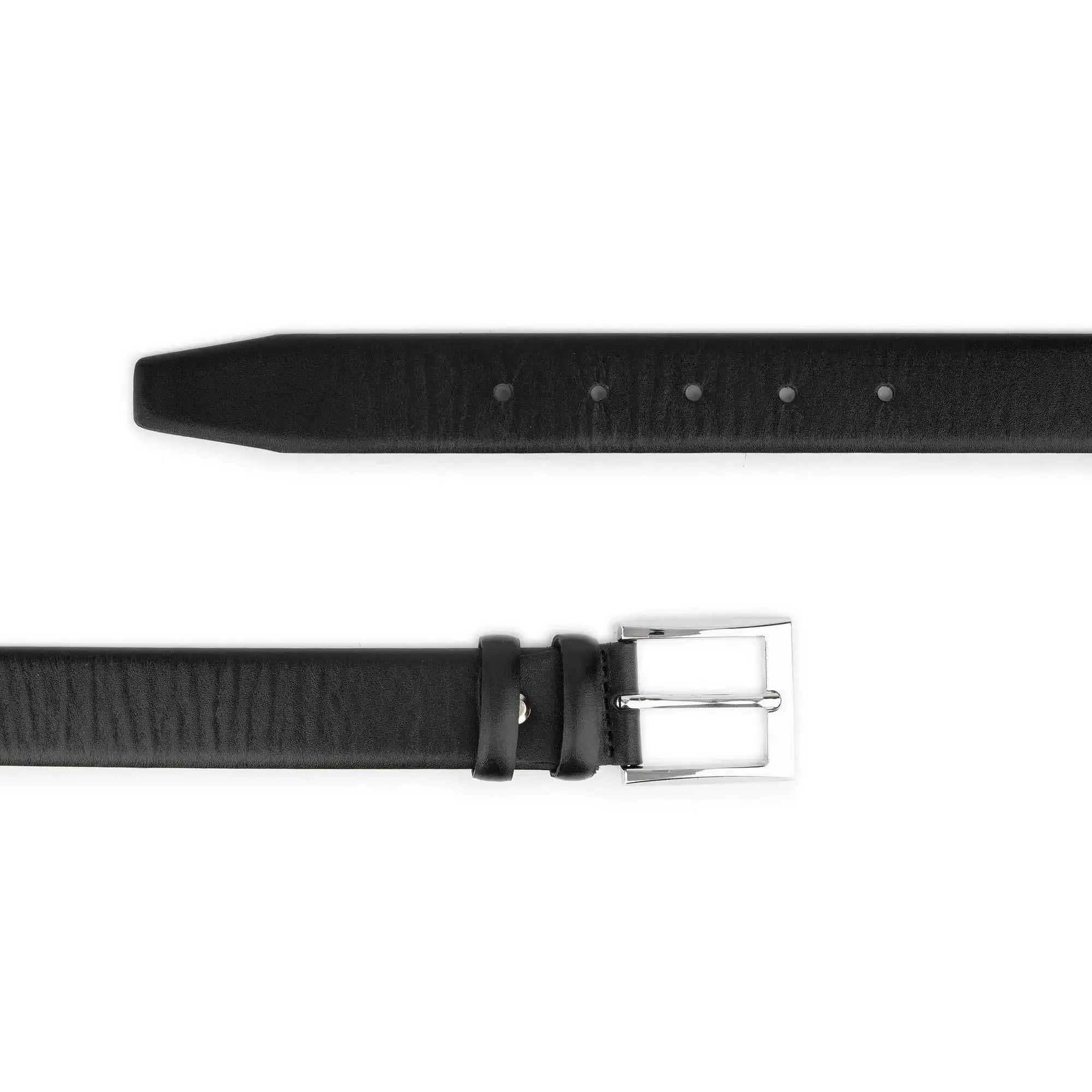 Mens Big and Tall Black Dress Belt with Square Nickel Buckle 4