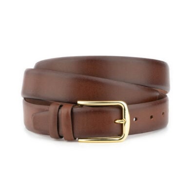 Mens Plus Size Belt With Gold Buckle Brown Quality Leather 1 BIGTALL 35 COGSM GDBU GODE
