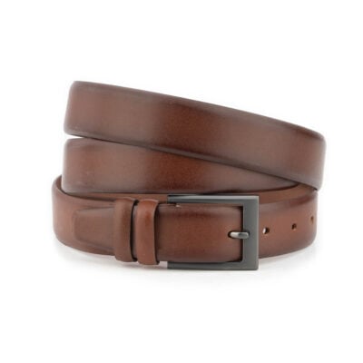 Plus Size Men's Brown Leather Belt with Gray Buckle 1 BIGTALL 35 COGSM GRASATI GODE