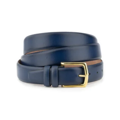 Plus Size Mens Navy Blue Belt With Gold Brass Buckle 1