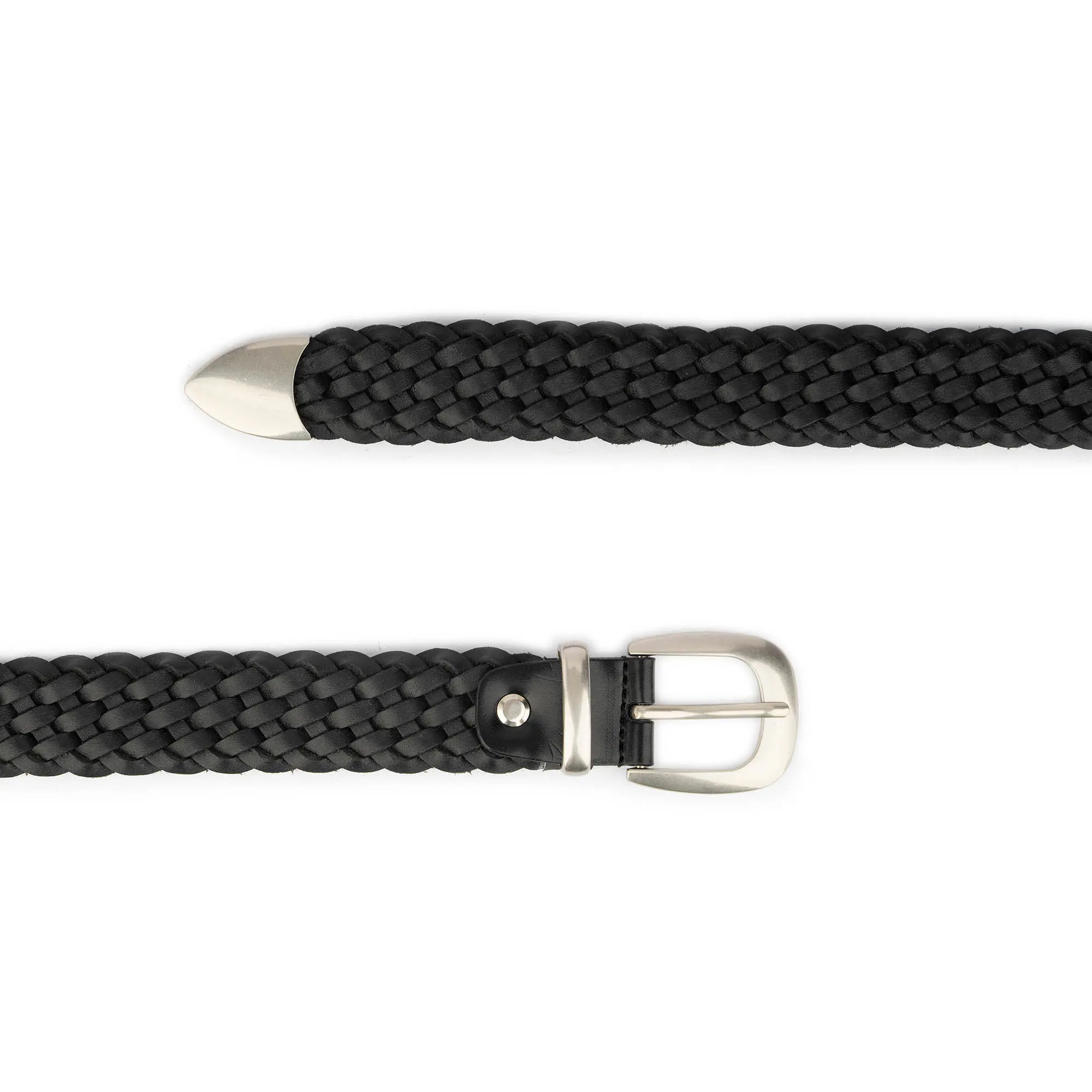 Western Big and Tall Braided Belt Black Woven Leather 3