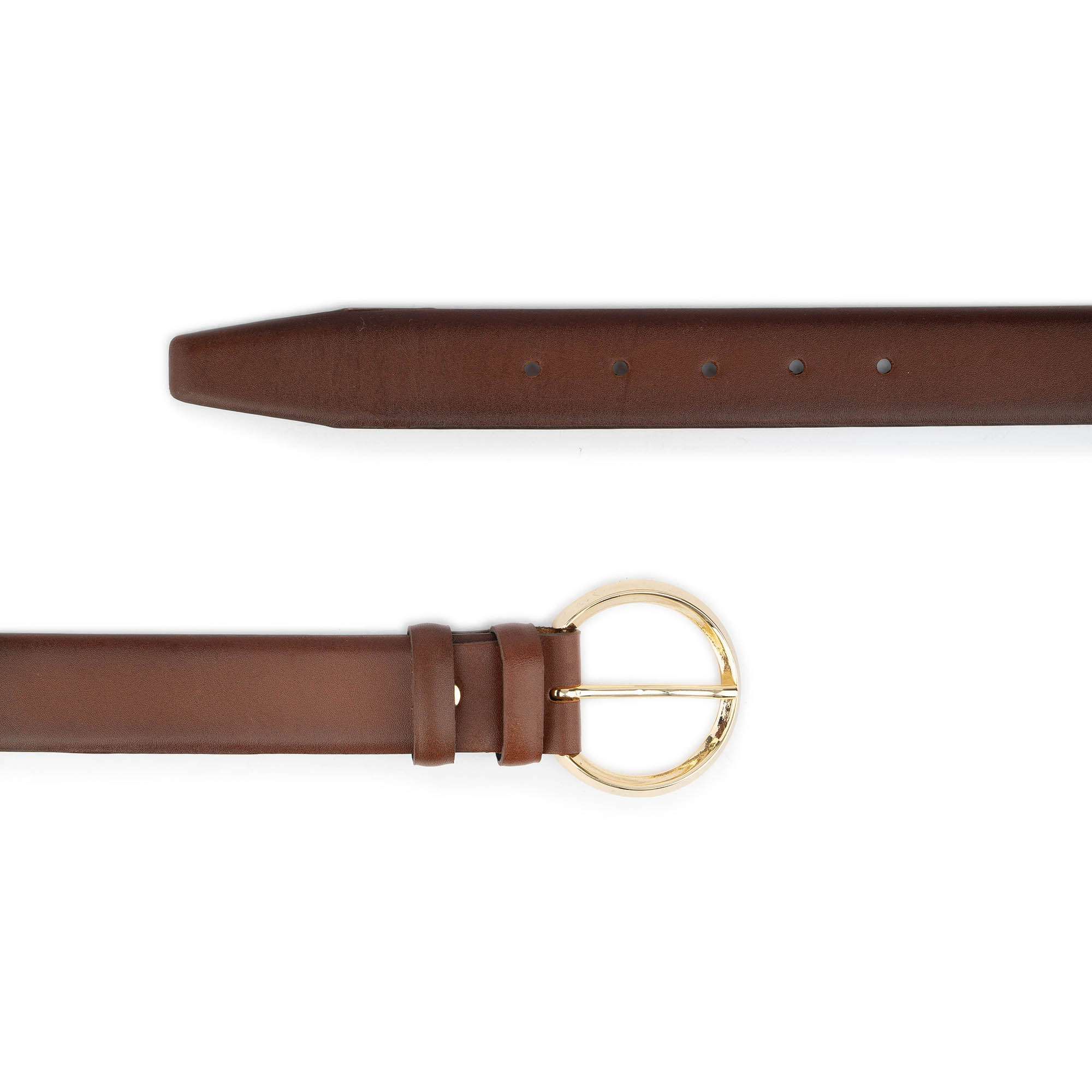 Womens Plus Size Belt With Gold Circle Buckle Genuine Leather 3