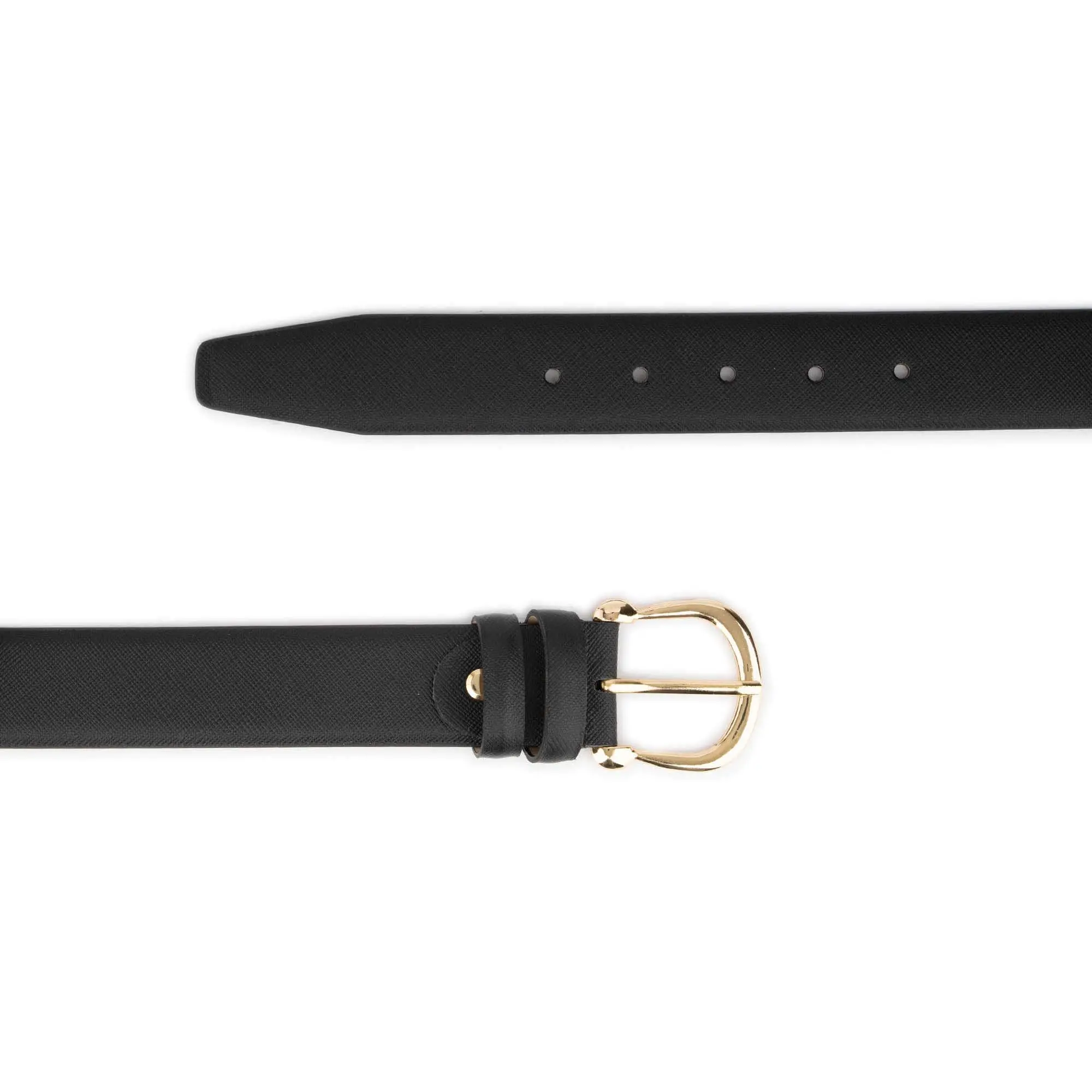 Black Saffiano Belt For Women – Gold Horseshoe Buckle 3 5 cm 3