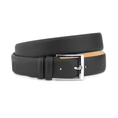 Black Saffiano Belt With Square Nickel Silver Buckle 1 SAFF 35 BLACK SQUNICK DRM