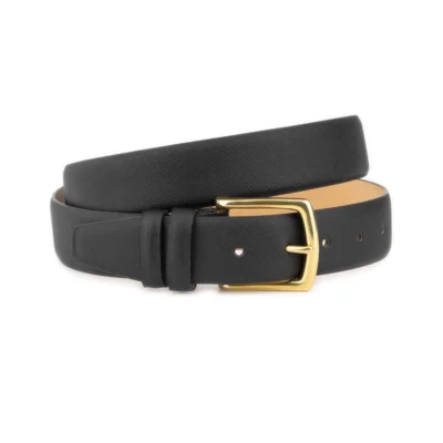 Brass Buckle Belt For Jeans Black Saffiano Leather 1 SAFF 35 BLACK GOLBRAS DRM