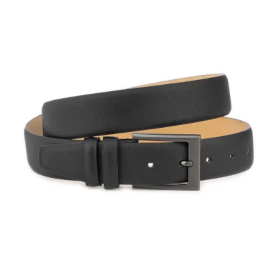 Dressing Belts For Men Black Saffiano Leather With Gray Buckle 1
