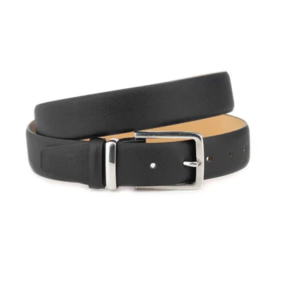 Mens Nickel Free Belt Black Saffiano Leather 1 SAFF 35 BLACK STSTEEL DRM
