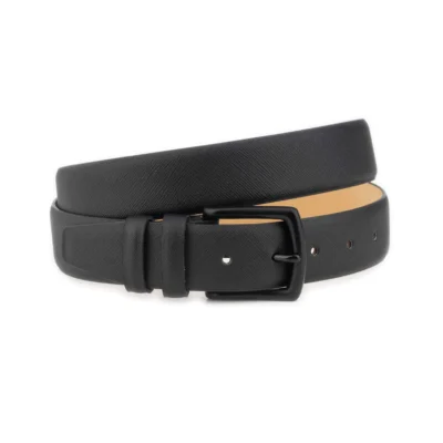 Saffiano Belt For Mens Jeans With Black Brass Buckle 1 SAFF 35 BLACK BLABRAS DRM