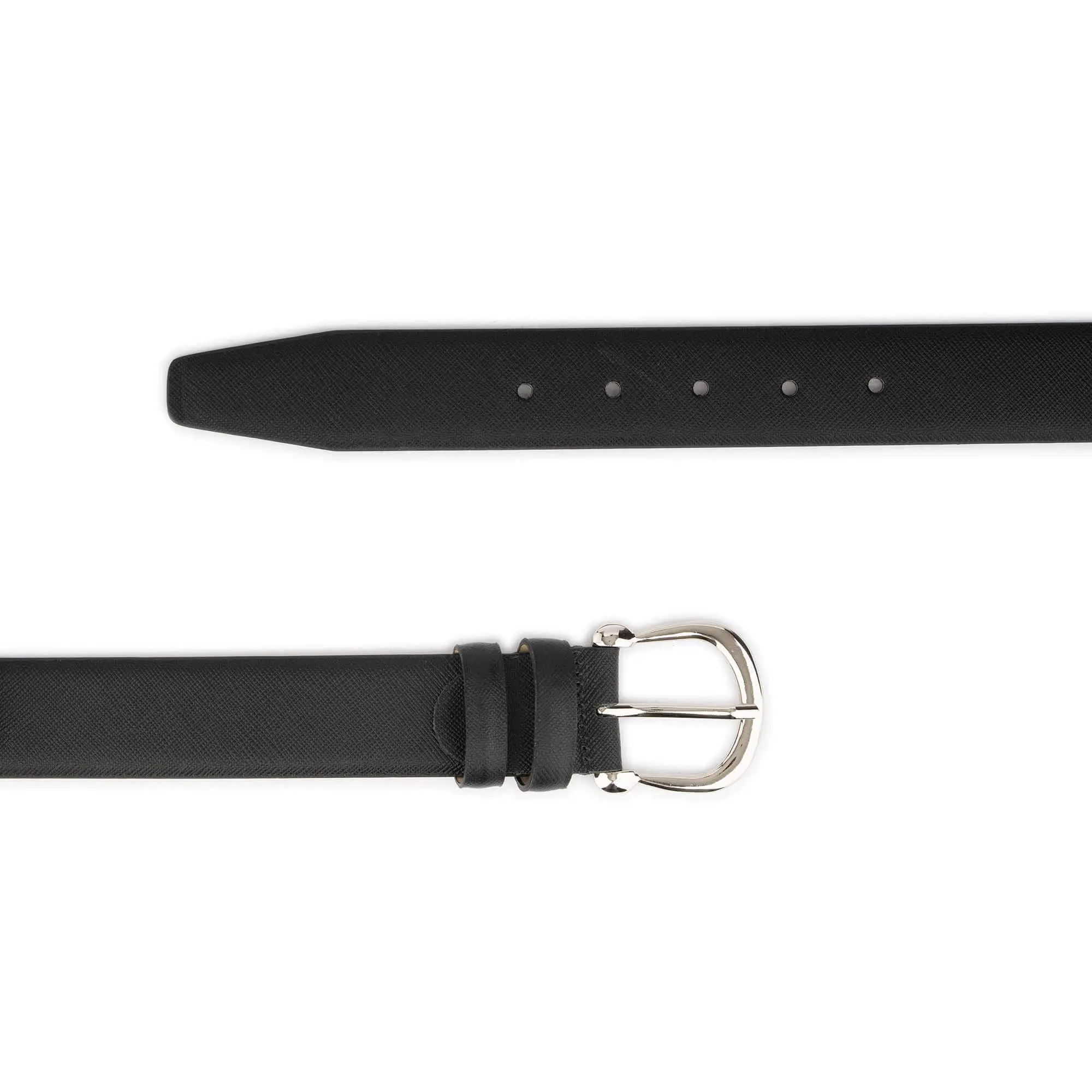 Saffiano Leather Ladies Belt Black With Silver Horseshoe Buckle 3