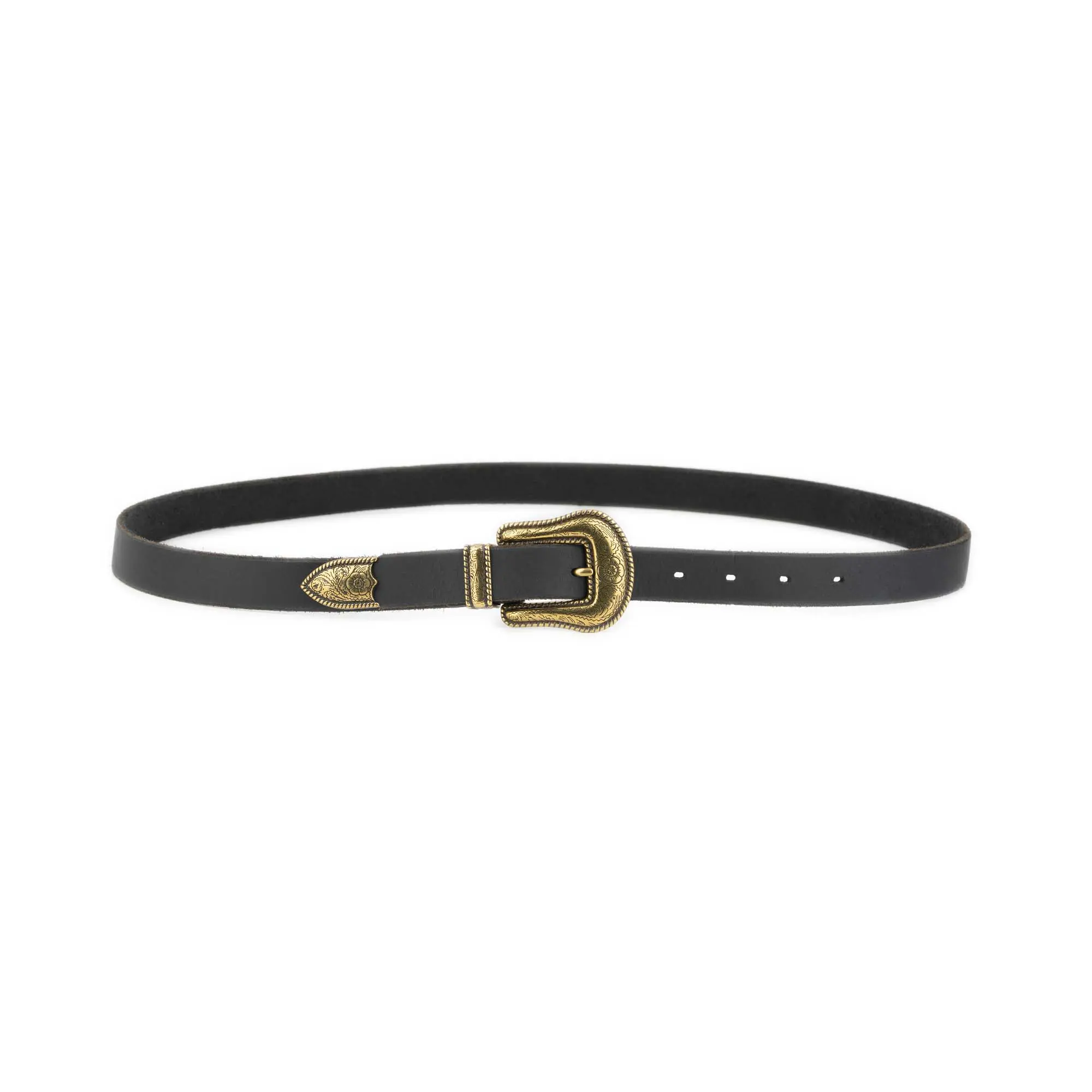 Western Extra Long Leather Belt With Antique Gold Buckle 2