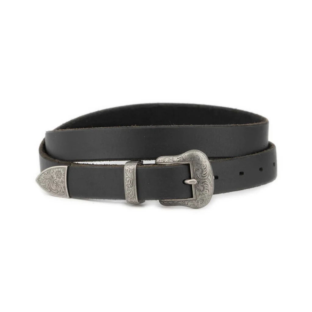 Western Plus Size Belt Black Leather Silver Engraved Buckle 1 WEST 25 BLAFUG SILVEN FL25