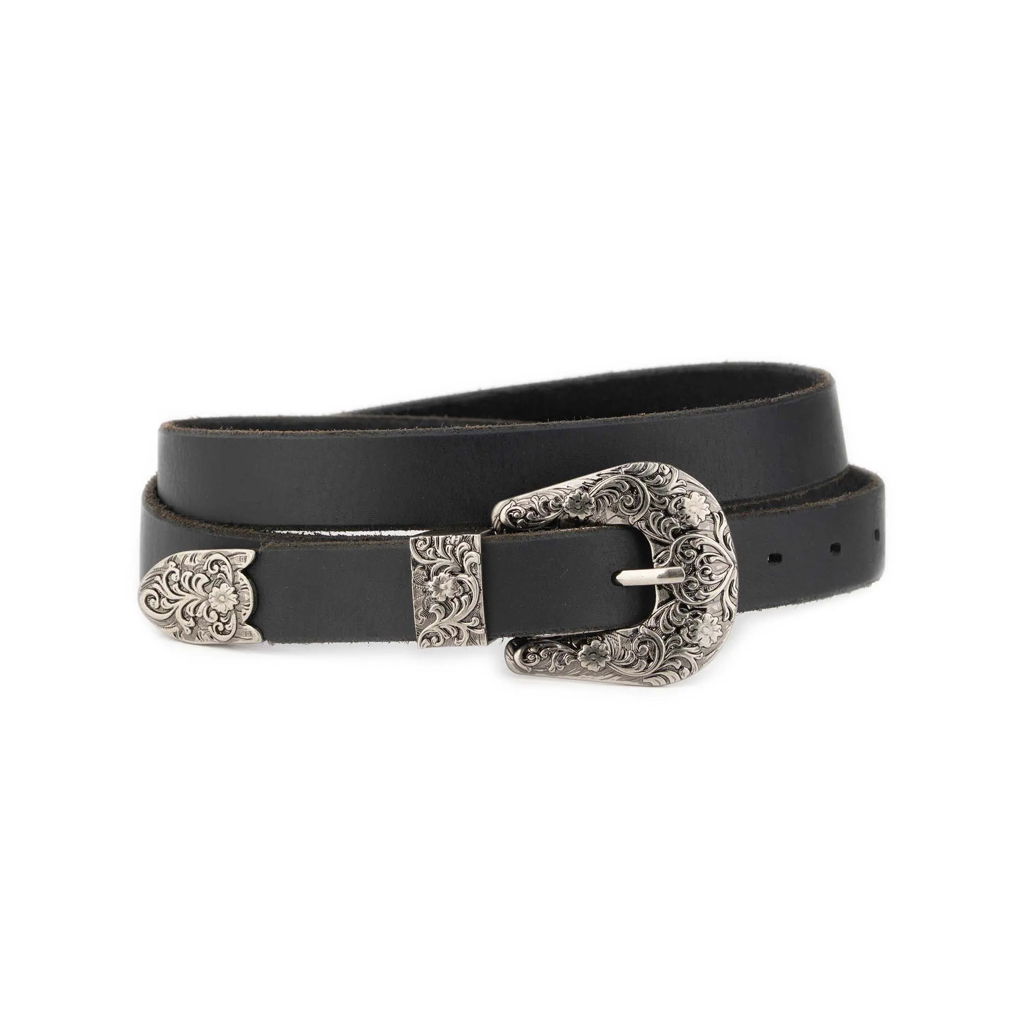 Western Plus Size Belt With Antique Silver Floral Buckle 1
