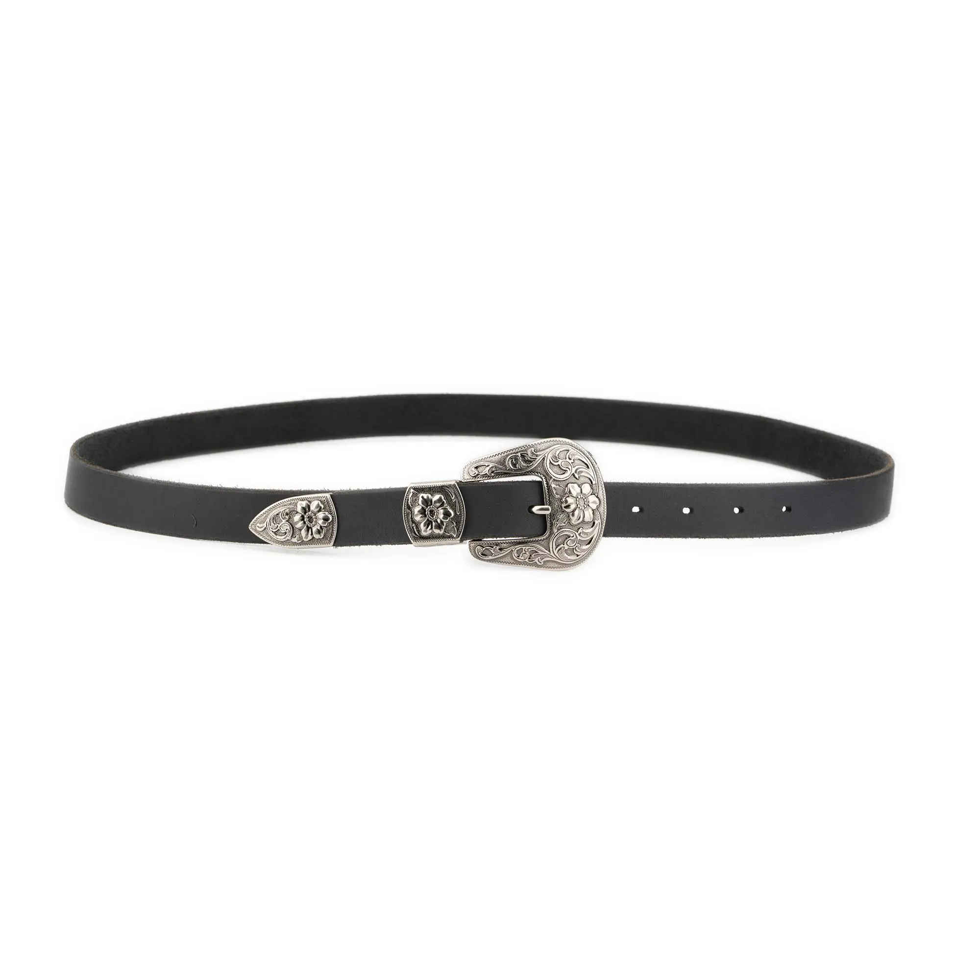 Western Plus Size Belt With Antique Silver Floral Buckle 2