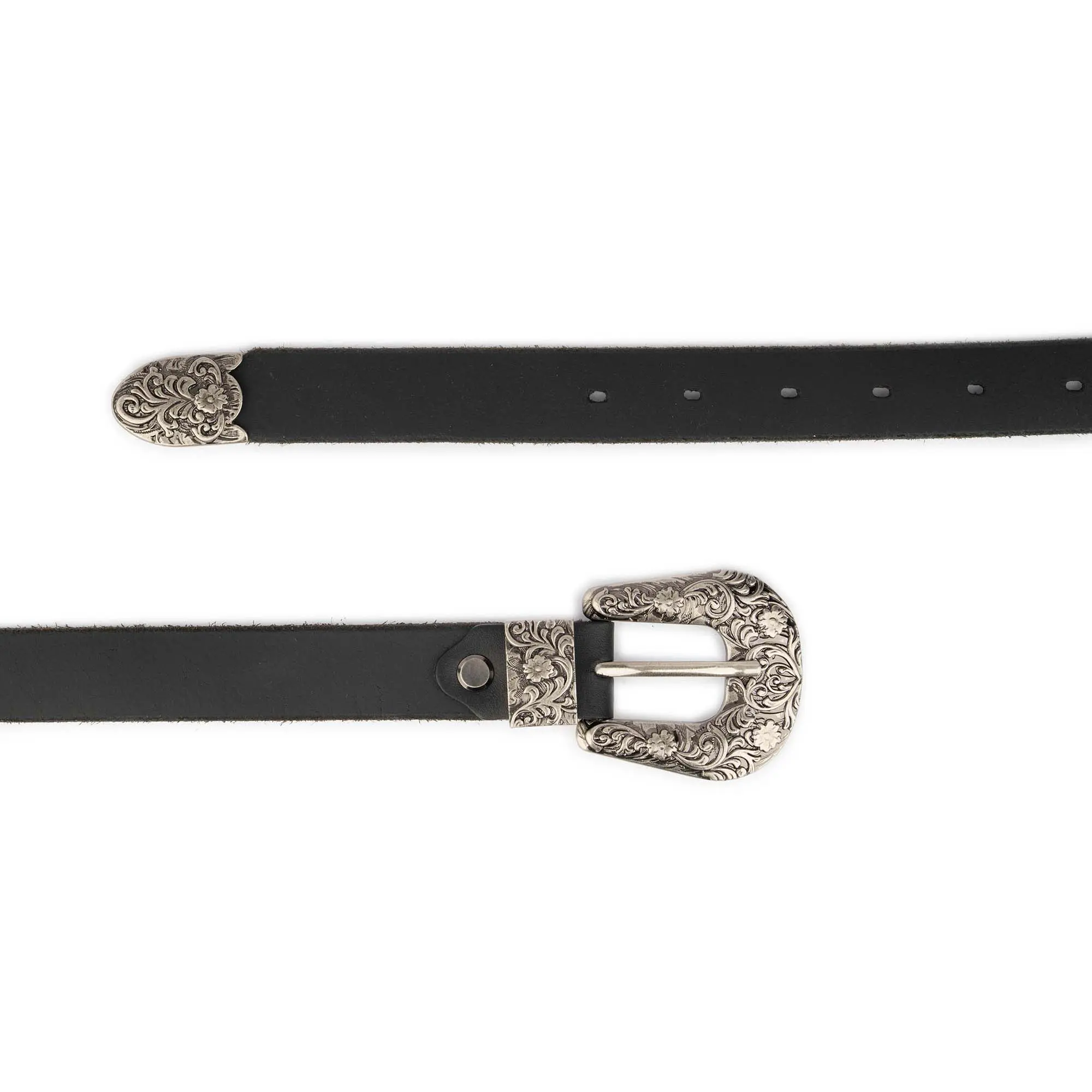 Western Plus Size Belt With Antique Silver Floral Buckle 3