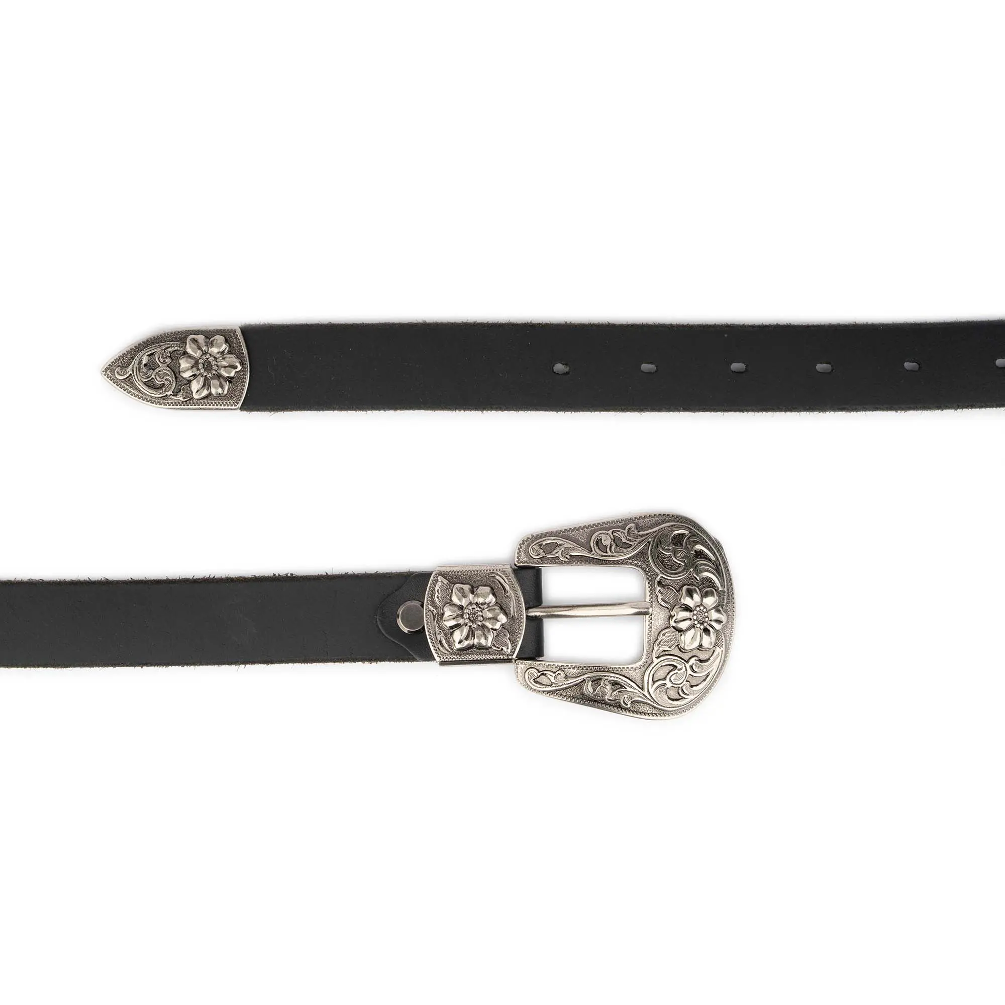 Western Plus Size Belt With Antique Silver Floral Buckle 3