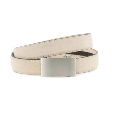 Beige Suede Comfort Click Belt For Men With Gray Buckle 1 BEIRAT 35 HIDGRAY DRM