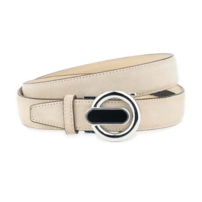 Beige Suede Ladies Ratchet Belt With Round Buckle 1 BEIRAT 35 ROUSILV DRM