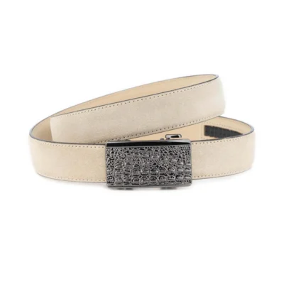 Men's Slide Belt Beige Suede Leather with Croco Buckle 1 BEIRAT 35 CROCGUNM DRM