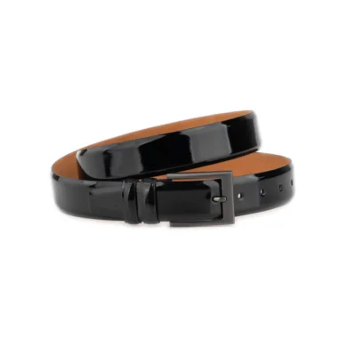 black patent leather belt for men with gray metal buckle 1 PATBLA35GRAMATT