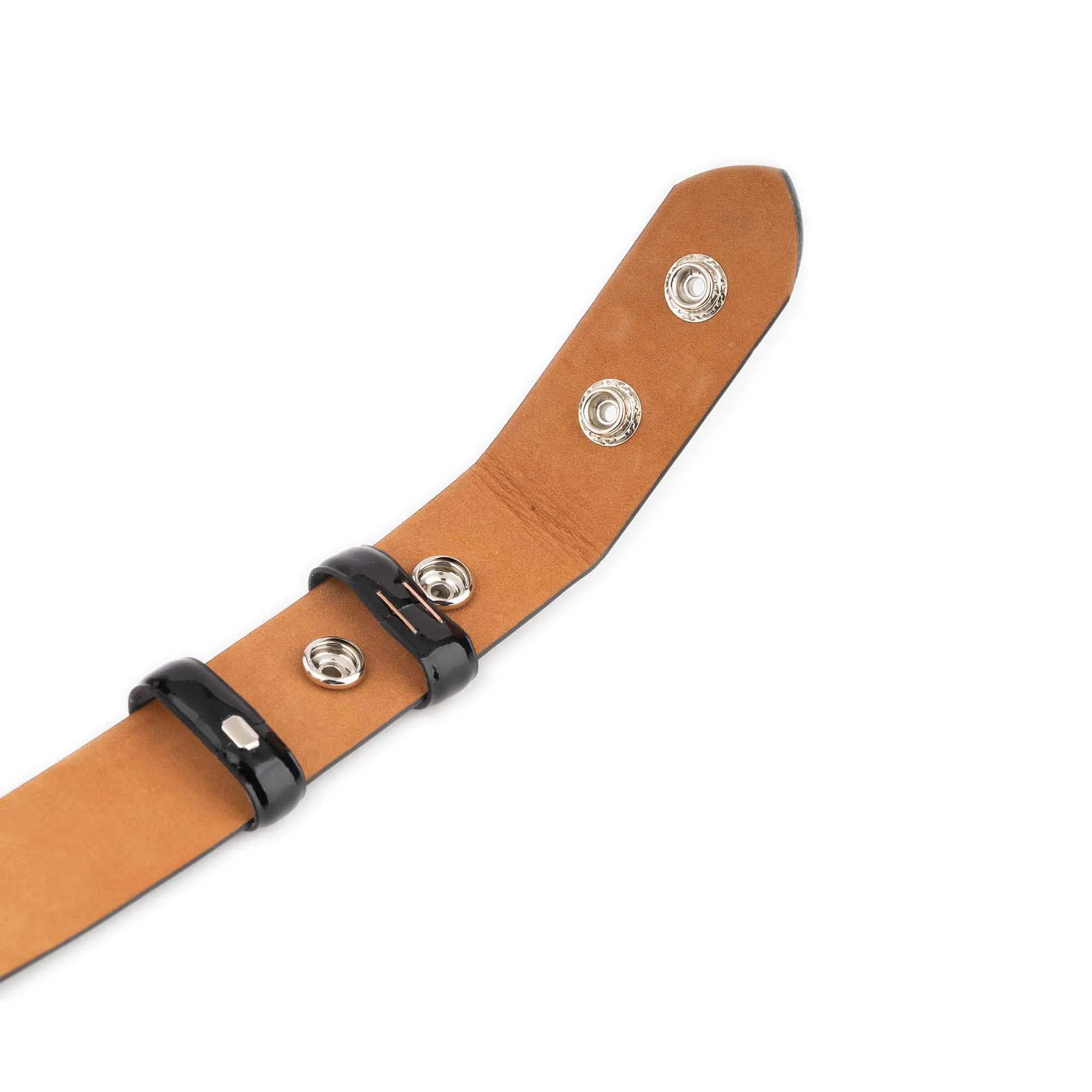 black patent leather snap belt for interchangeable buckle 1 3 8 5