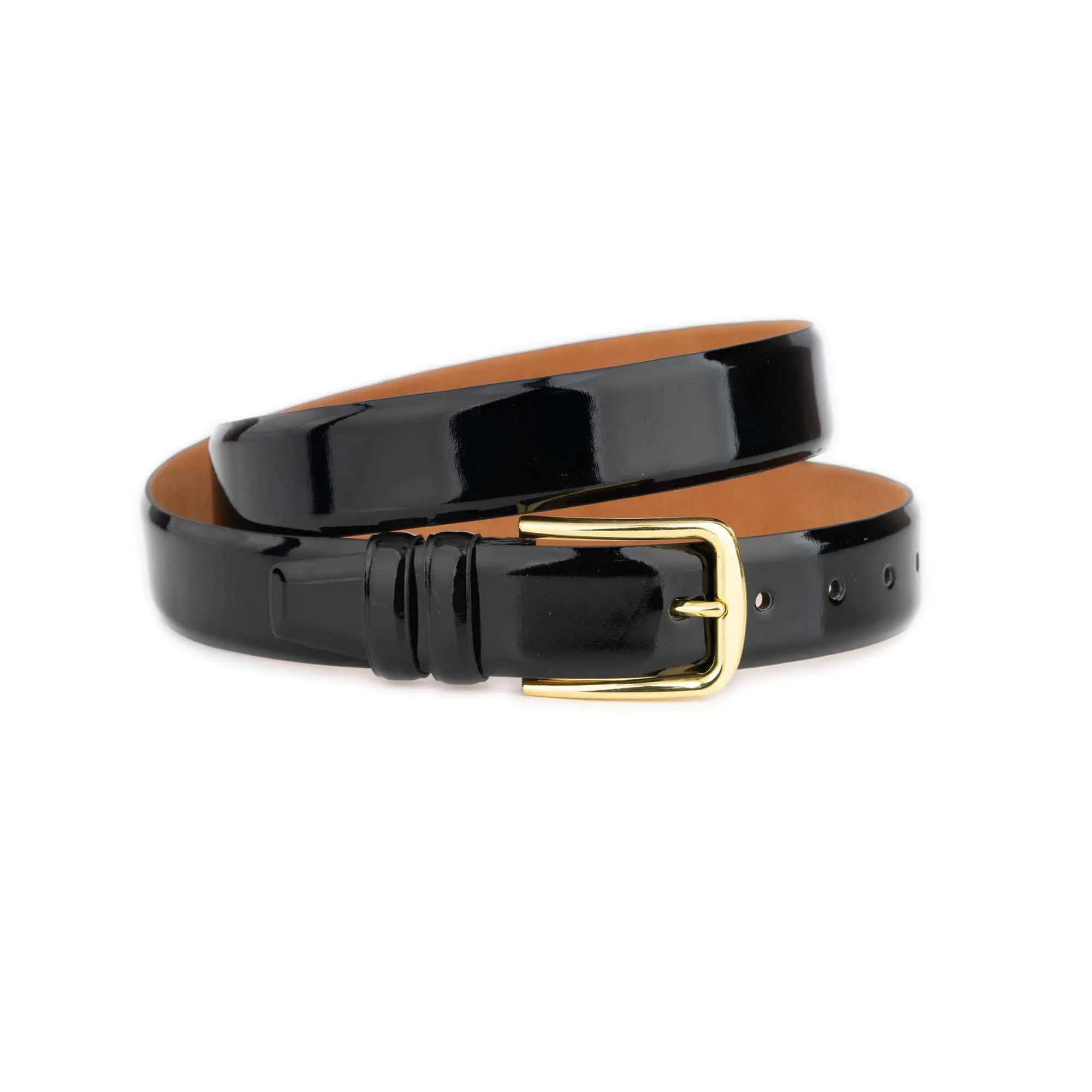 mens black patent leather belt with gold buckle 1 PATBLA35YGOLCLAS