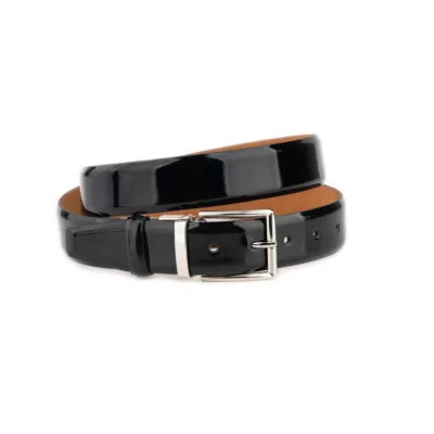 mens dress belt black patent leather with silver buckle 1 PATBLA35SILVCLASP