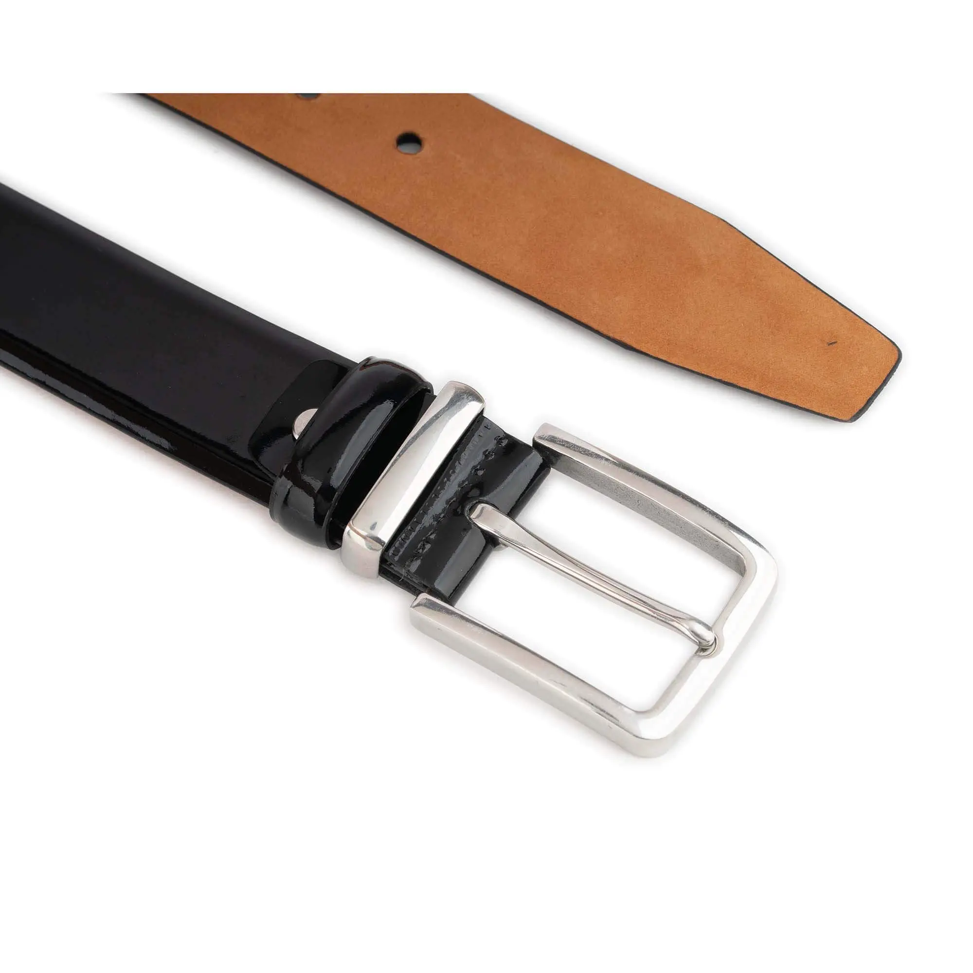 nickel free belt black patent leather with stainless steel buckle 3