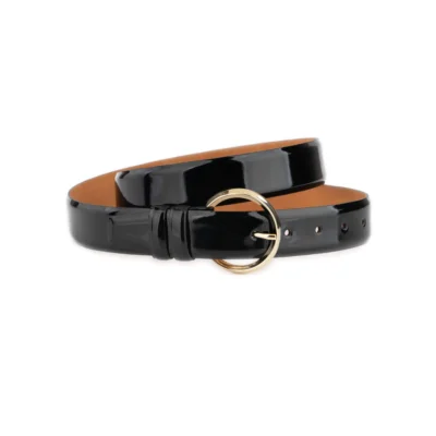 womens black patent belt with gold circle buckle 3 5 cm 1 PATBLA35CIRCGOLD