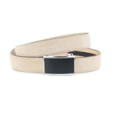 Beige Suede Men's Ratchet Belt With Silver Buckle 1 BEIRAT 35 RECSILBLA DRM