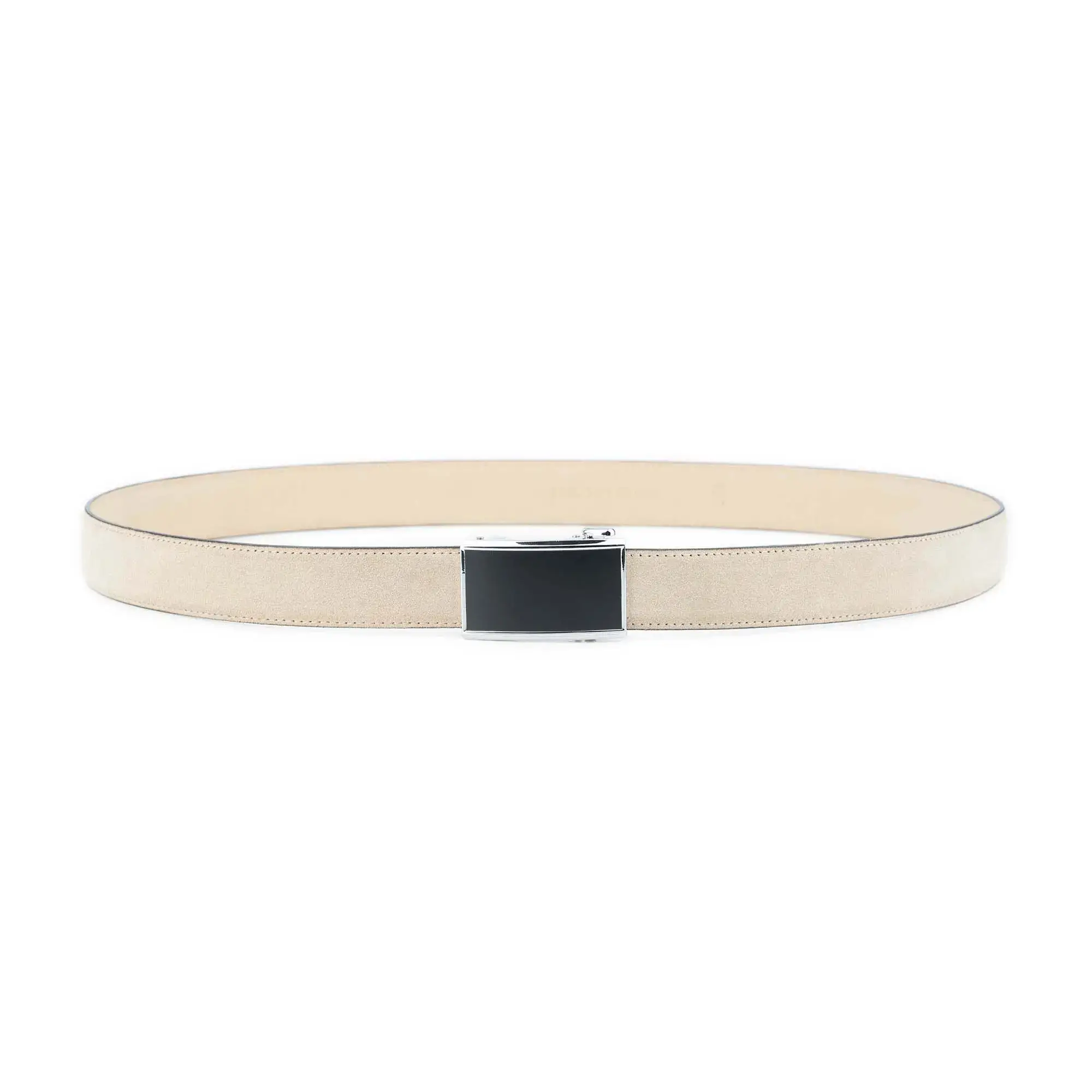 Beige Suede Men's Ratchet Belt With Silver Buckle 2