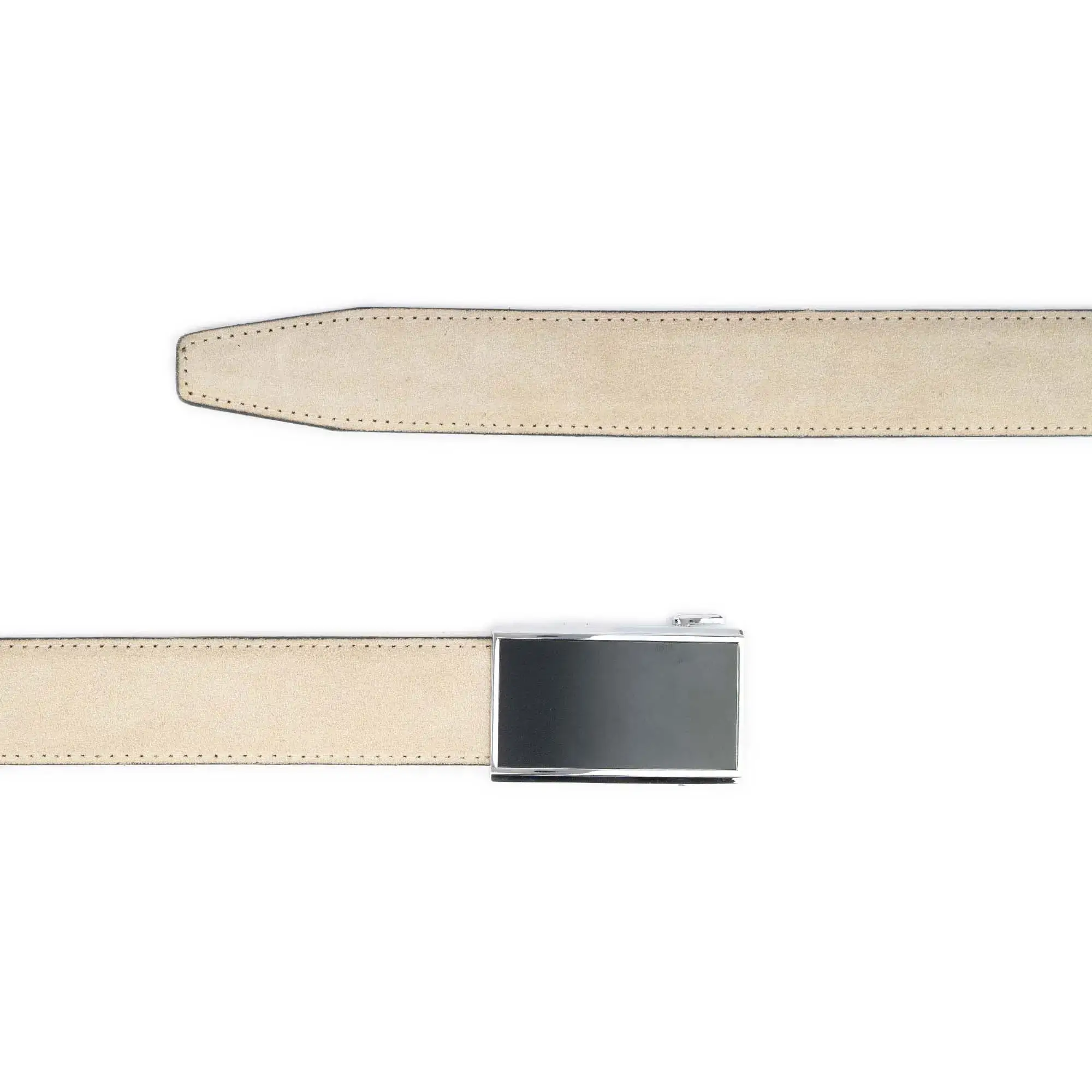 Beige Suede Men's Ratchet Belt With Silver Buckle 3